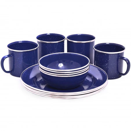 Campfire ENAMEL DINNER SET complete enameled tableware set for 4 people – blue