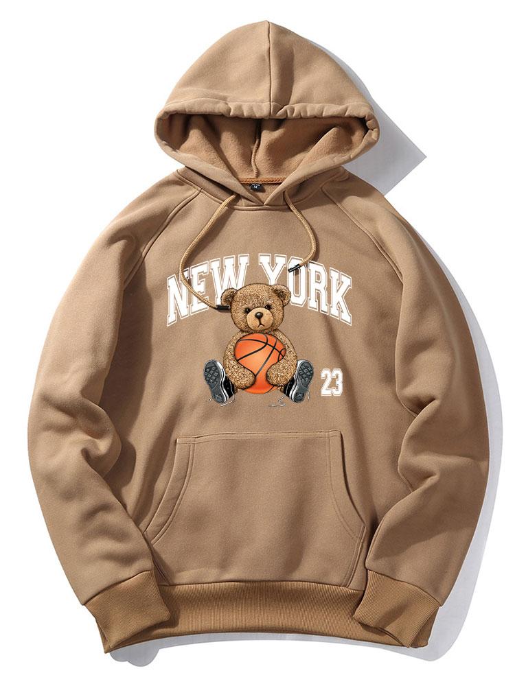 New York Basketball Bear Print Hoodie