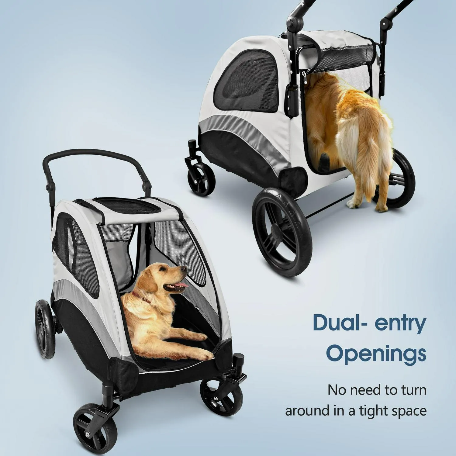Foldable Pet Stroller for Large or 2 Dogs Cats Jogger Wagon with 4 Wheels