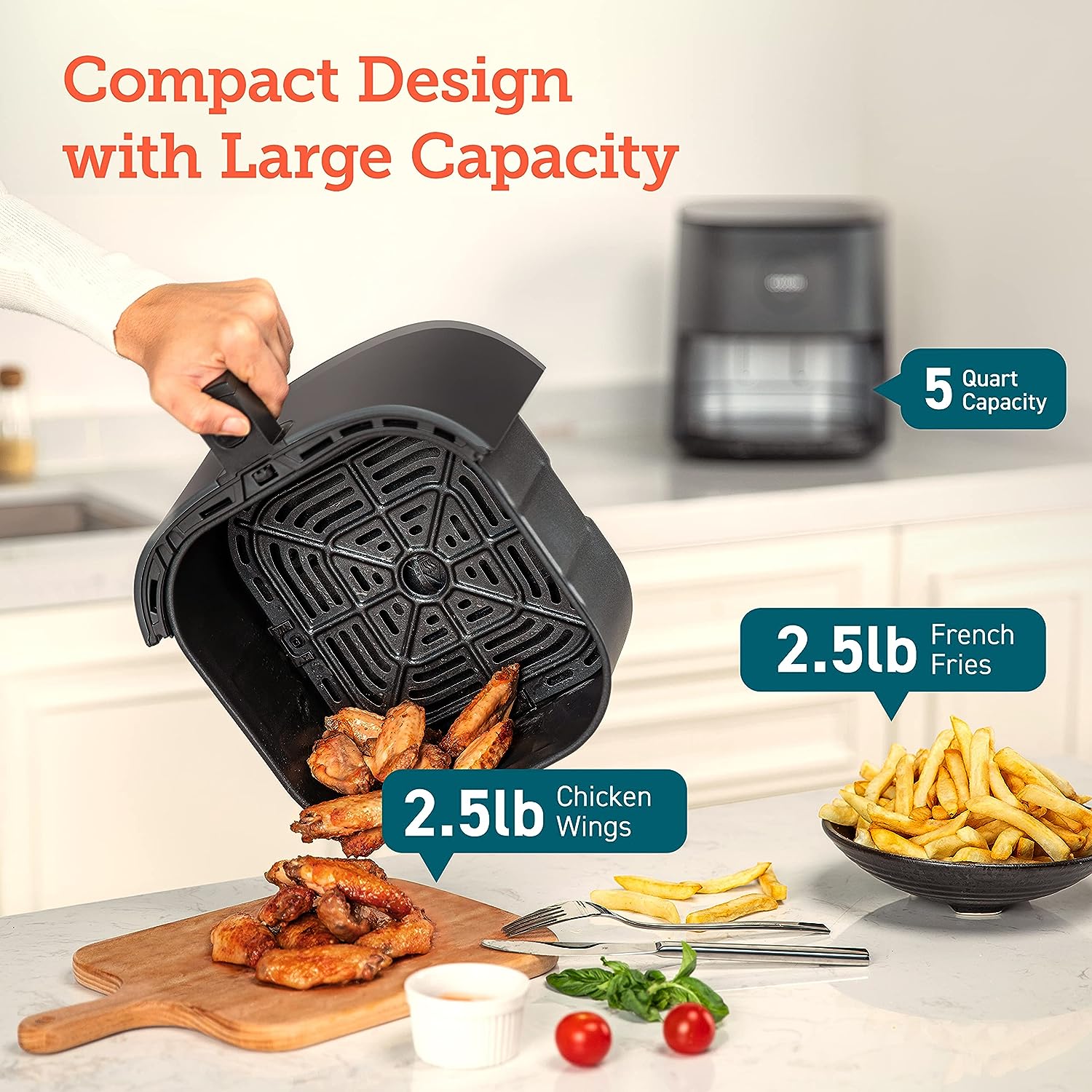 COSORI Air Fryer Pro LE 5-Qt, for quick and easy meals, UP to 450? Quiet operation, 85% oil less, 130+ exclusive recipes, 9 customizable functions in 1, compact, dishwasher safe, gray
