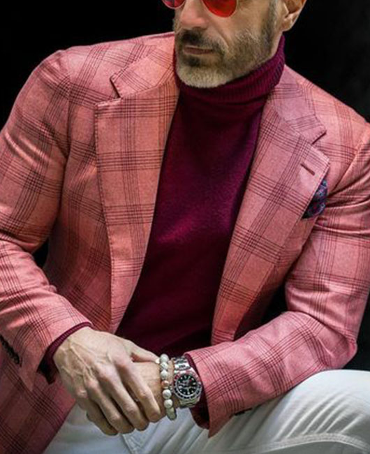 Plaid Notch Lapel Pocket Design Single Breasted Blazer