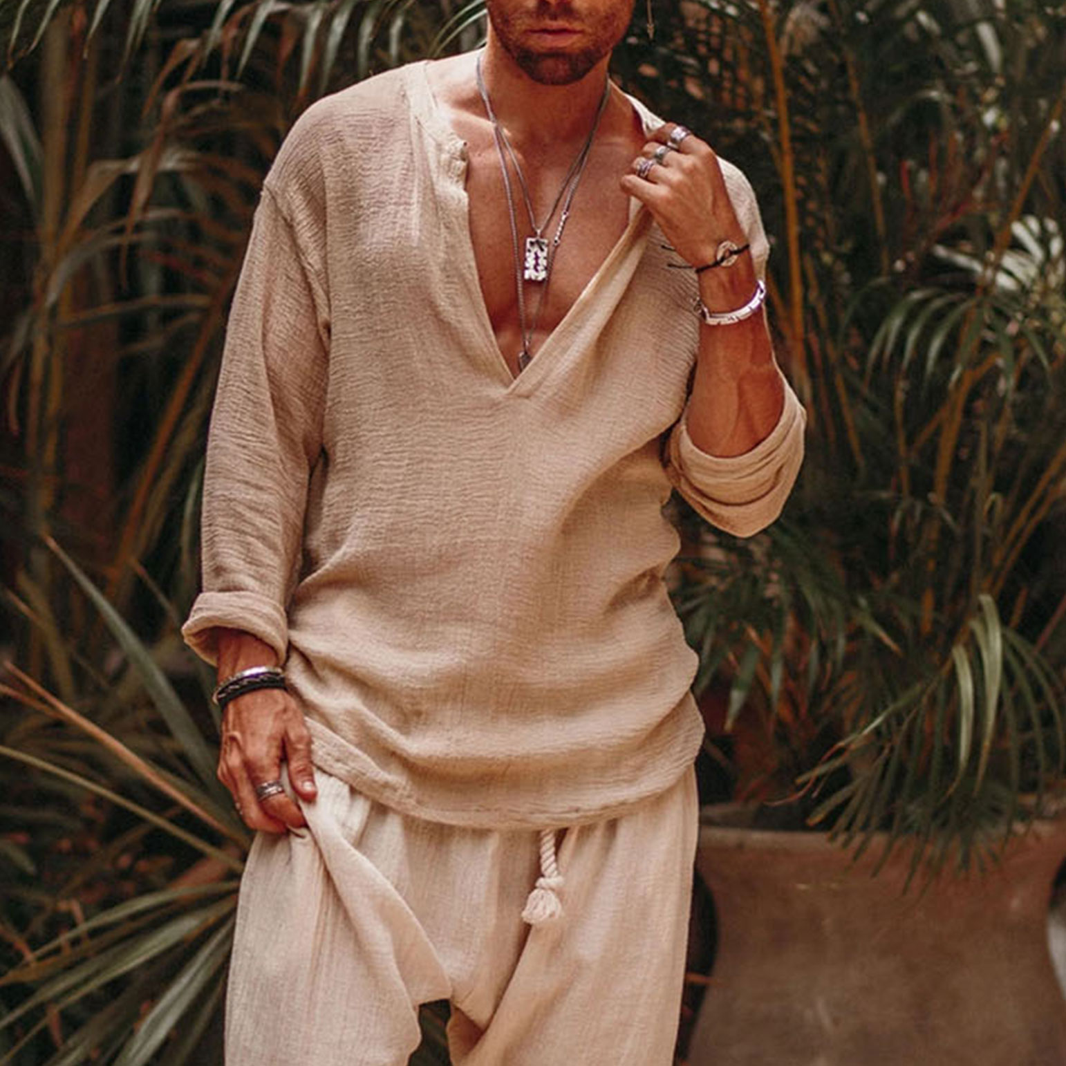 Mens Linen Minimalist Holiday Plain Shirt