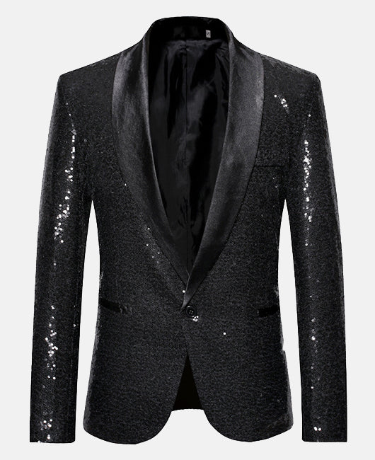 Glamorous Plain Allover Sequin Lapel Collar Blazer