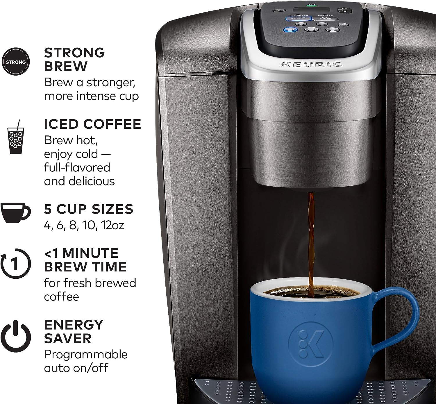 Keurig K-Elite Single-Serve K-Cup Pod Coffee Maker, Brushed Slate, 12 Unzen Brew Größe