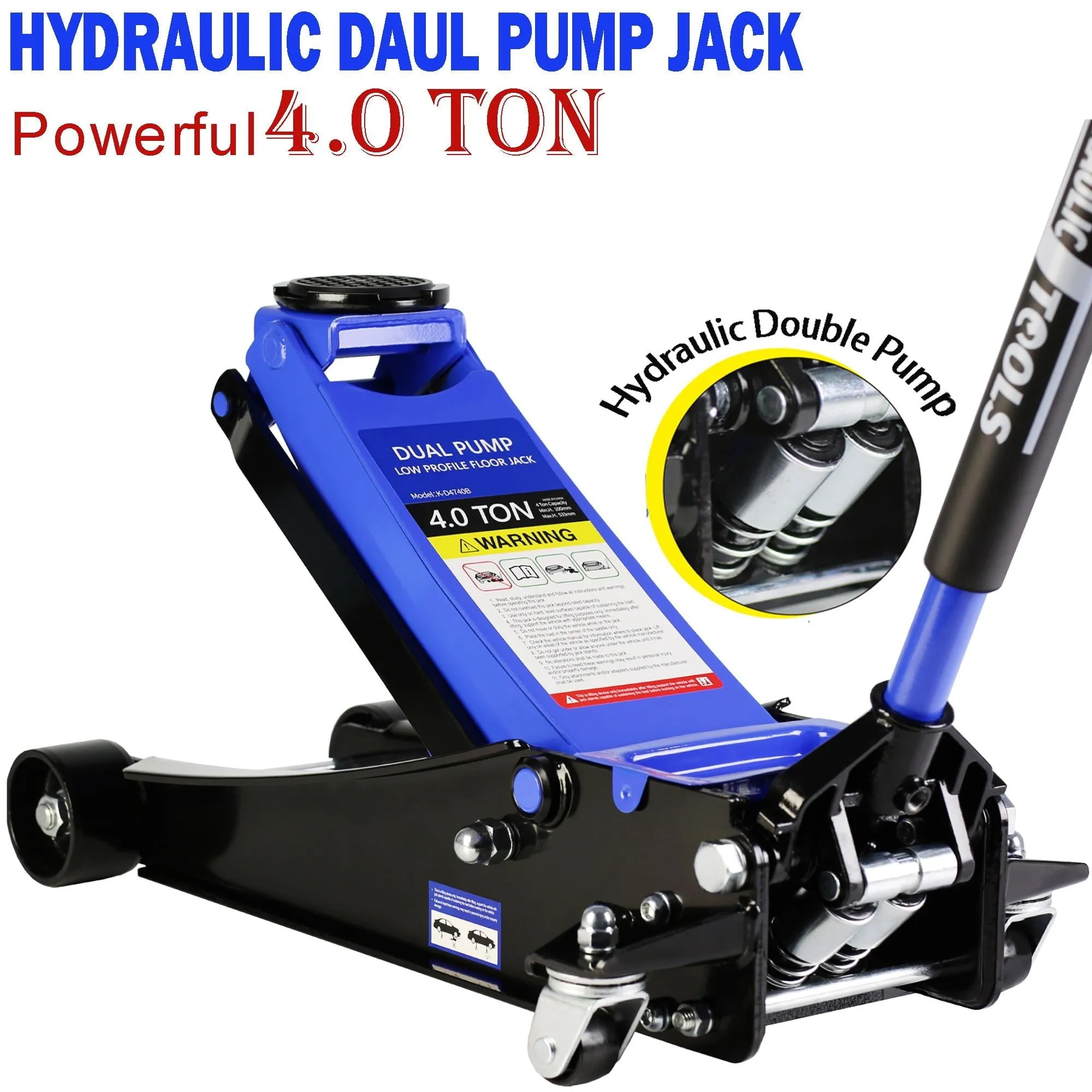 4-Ton Floor Jack, Low Profile Car Jack, Heavy-Duty Trolley Jack Car Lift with Dual Pump Pistons, Lifting Range 4"-21", 8000LBS