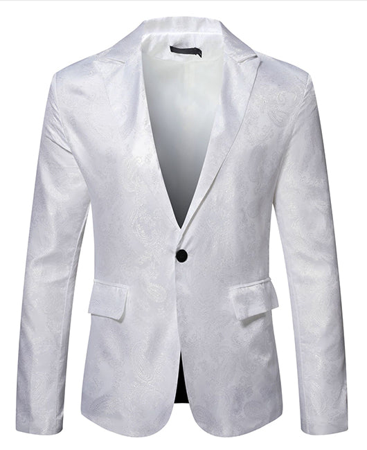 Elegant Lapel Collar Paisley Print One Button Satin Blazer