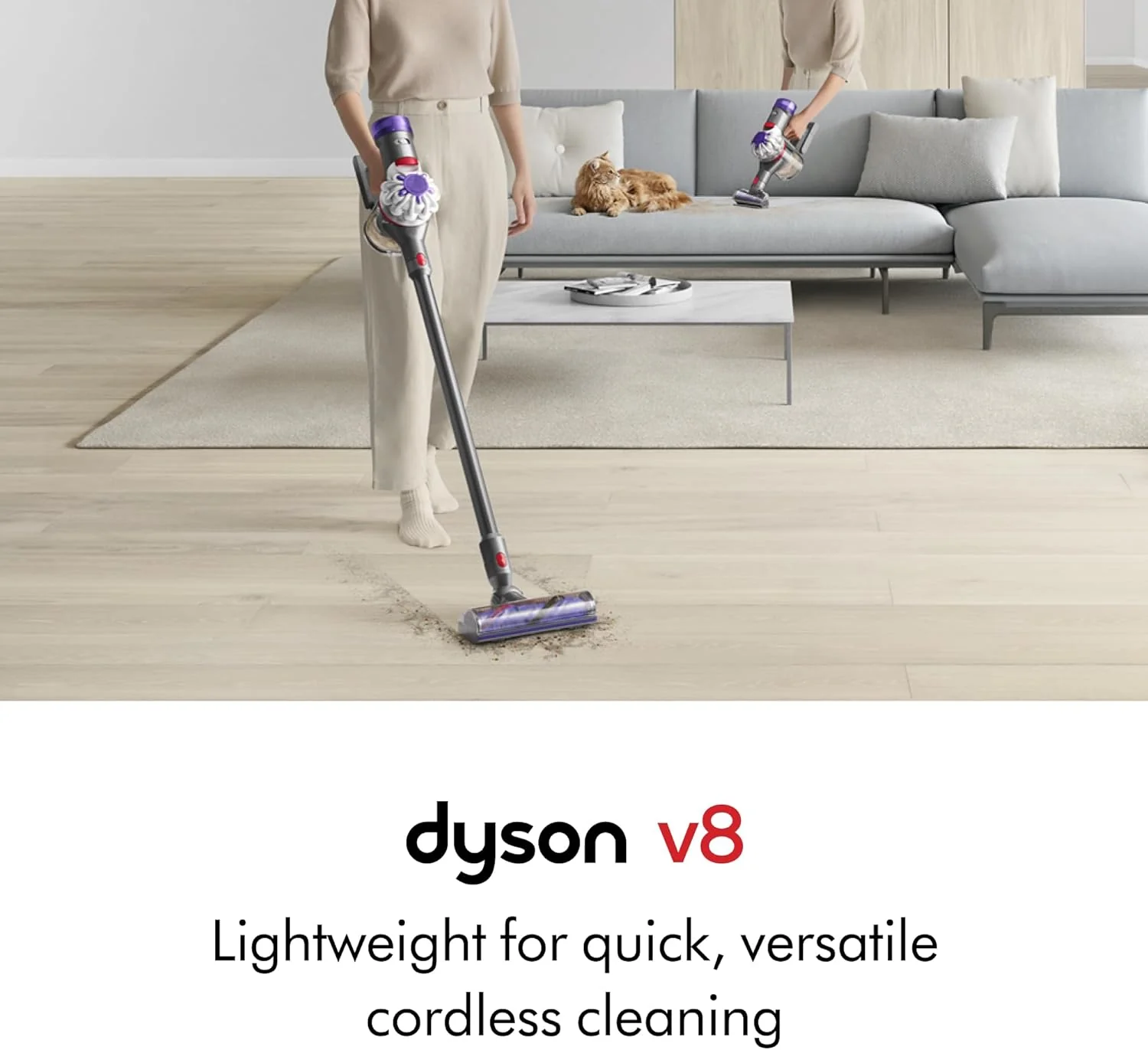 Dyson V8 Cordless Vacuum, Cleans Hard Floors and Carpets, Detangles, Converts to Handheld, 115AW, 2 Power Modes, Up to 40 Minutes¹