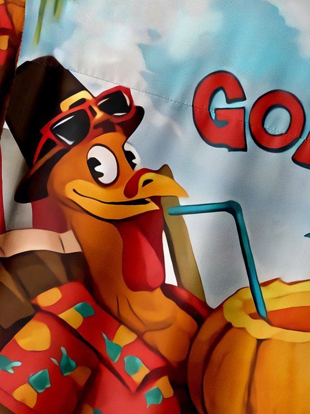 Thanksgiving Turkey Chest Pocket Short Sleeve Casual Shirt