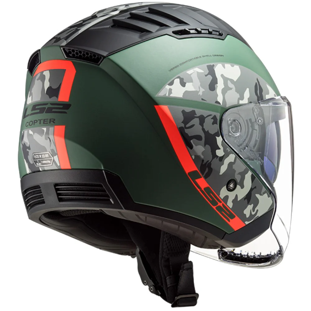 CASCO JET LS2 of600 COPTER CRISPY - VERDE / NARANJA