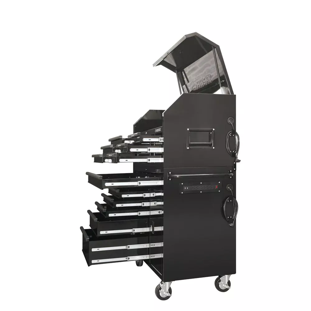 41 IN. W 12-DRAWER TOOL CHEST AND CABINET COMBO WITH SIDE TABLE IN GLOSS BLACK